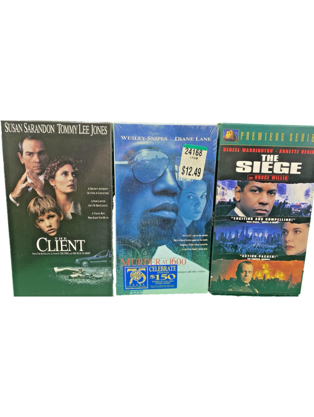 3-Movie VHS Thriller Bundle: The Client (1994), Murder at 1600 (1997), The Siege